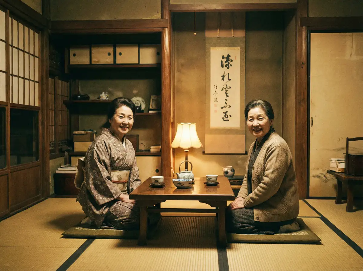 两位优雅的 【红领巾】红领巾官方平台 - 最新红领巾视频导航 在日式茶室中品茶交谈